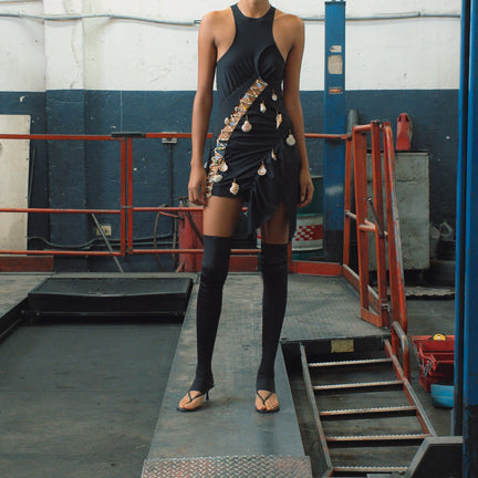 Ornamental Recycled Poly Tank Dress, Night Sea