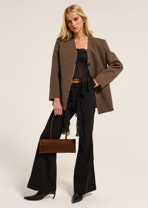 Rectangulo Pockets Satin Bag, Brown