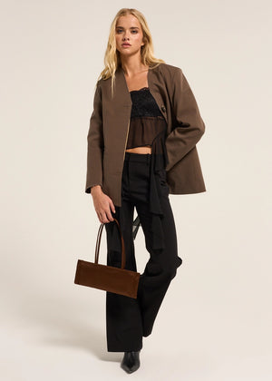 Rectangulo Pockets Satin Bag, Brown