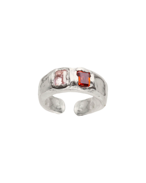 Buzo Toe Ring, Silver/Red