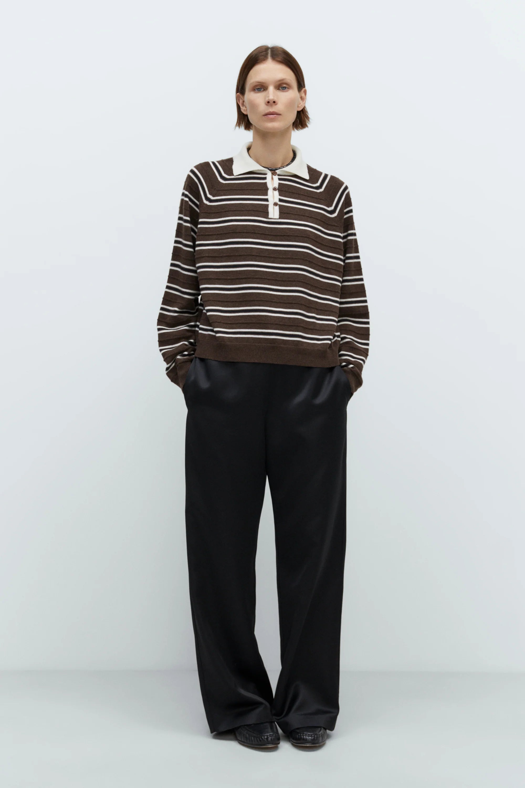 Merino Wool Striped Polo Brown
