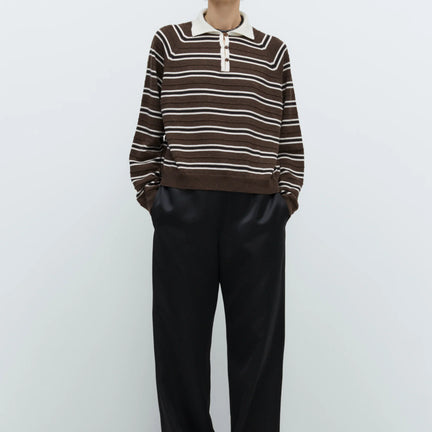 Merino Wool Striped Polo Brown