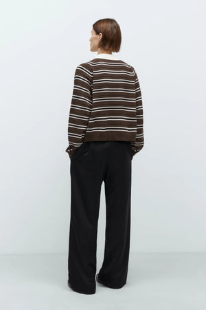 Merino Wool Striped Polo Brown