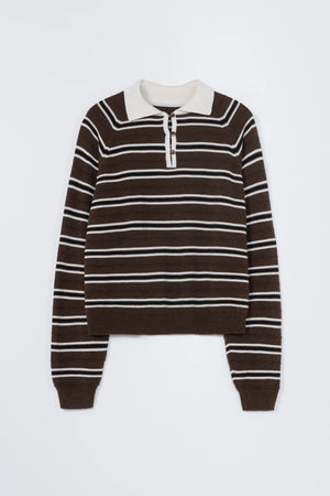 Merino Wool Striped Polo Brown