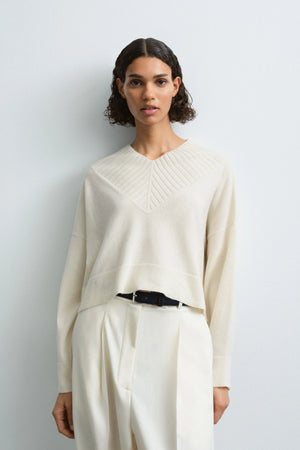 Cashmere Ribbed Neck Sweater, Natural