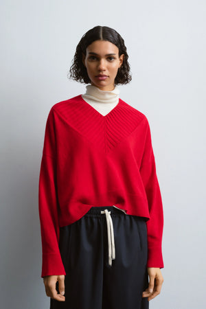 Cashmere Ribbed Neck Sweater, Red