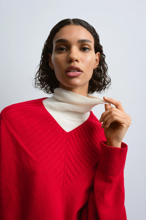 Cashmere Ribbed Neck Sweater, Red