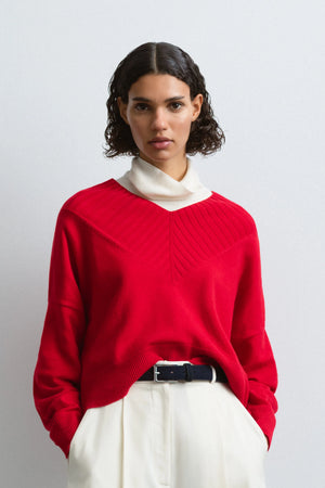 Cashmere Ribbed Neck Sweater, Red