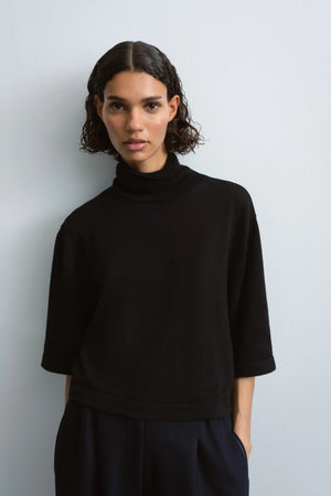 Cotton and Cashmere Turtleneck Sweater, Black