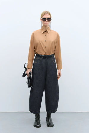 Denim Curved Pants, Black