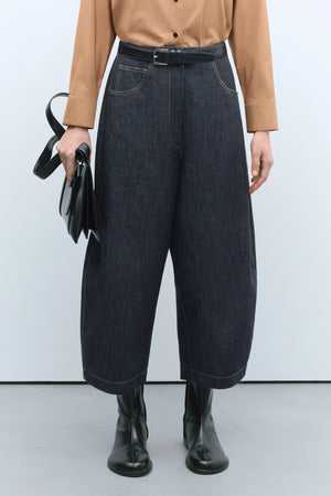 Denim Curved Pants, Black