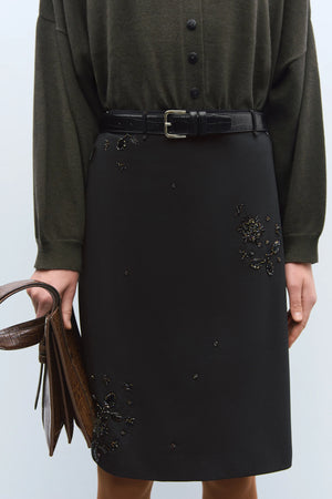 Embellished Tailoring Skirt, Black