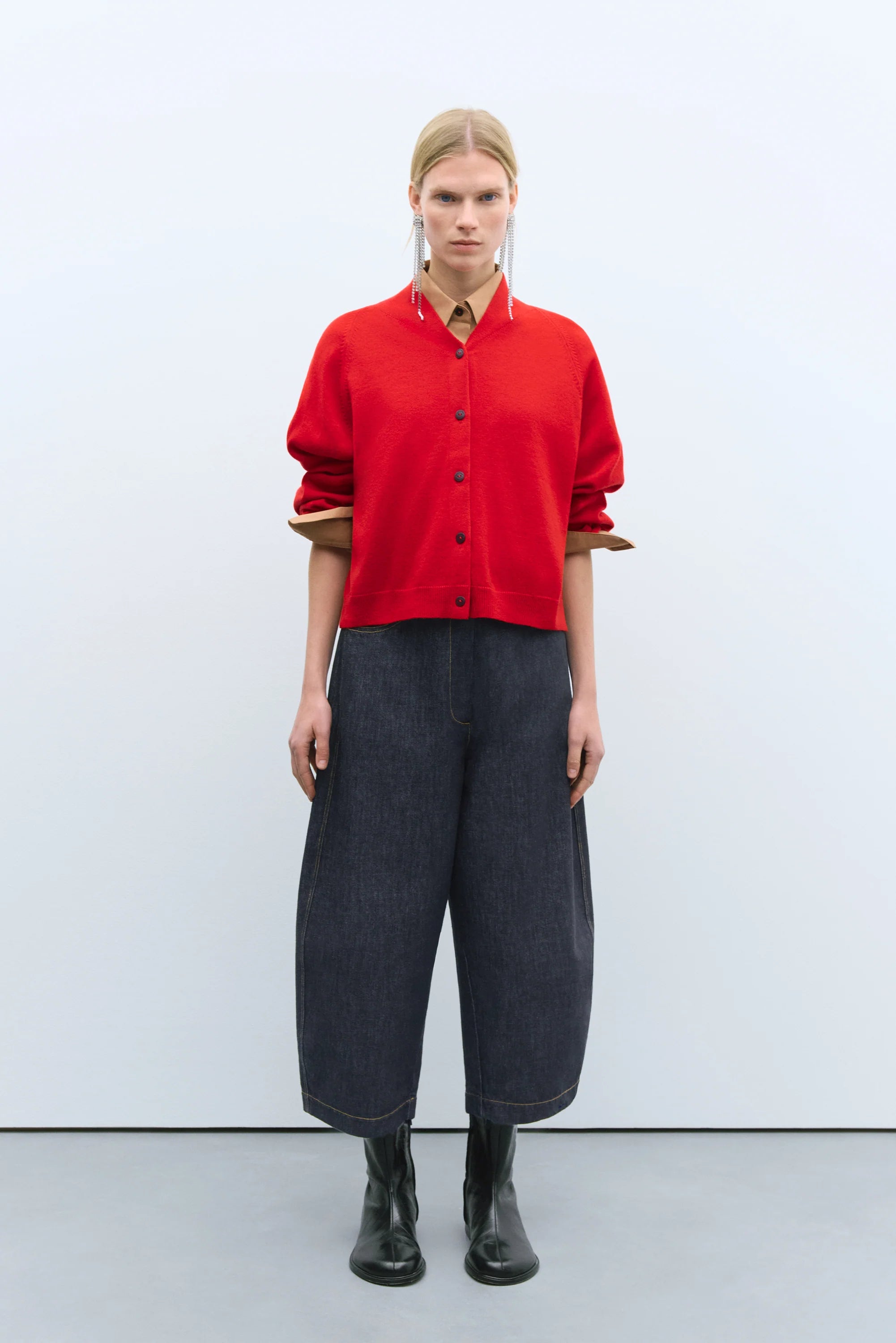 Merino Wool Cardigan, Red