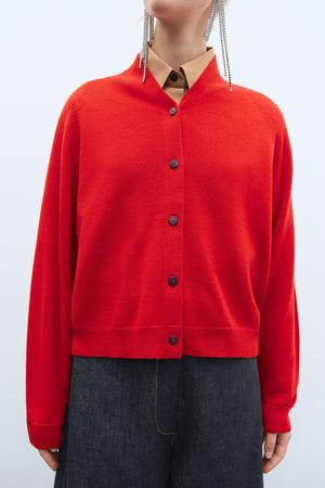 Merino Wool Cardigan, Red