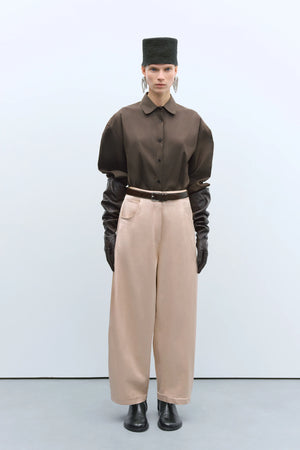 Satin Curved Pants, Peach