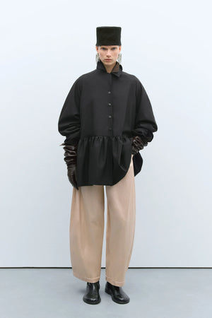 Satin Curved Pants, Peach