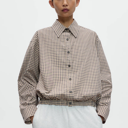 Checked Bomber Shirt, Black/Orange