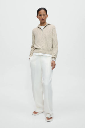 Flecked Cotton Zip Up Sweater, Natural