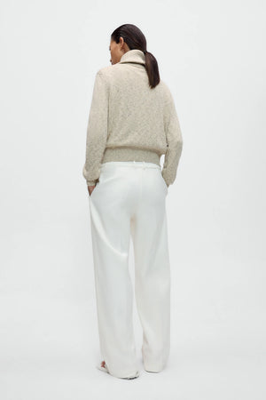 Flecked Cotton Zip Up Sweater, Natural