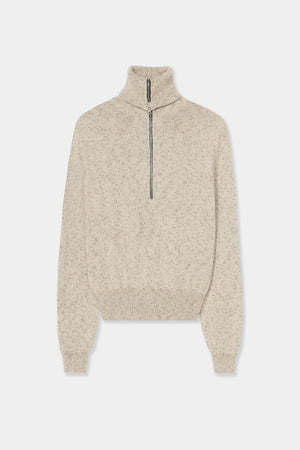 Flecked Cotton Zip Up Sweater, Natural