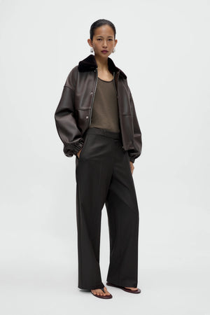 Low Rise Virgin Wool Pants, Dark Brown