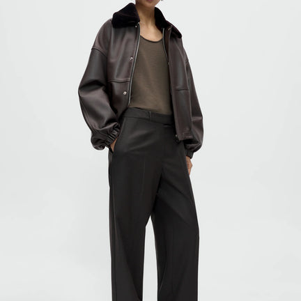 Low Rise Virgin Wool Pants, Dark Brown