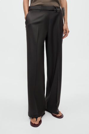 Low Rise Virgin Wool Pants, Dark Brown