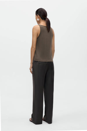 Low Rise Virgin Wool Pants, Dark Brown
