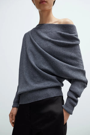 Merino Off The Shoulder Sweater, Grey