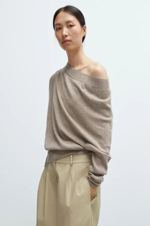 Merino Wool Off The Shoulder Sweater, Taupe