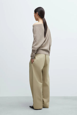 Merino Wool Off The Shoulder Sweater, Taupe