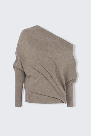 Merino Wool Off The Shoulder Sweater, Taupe