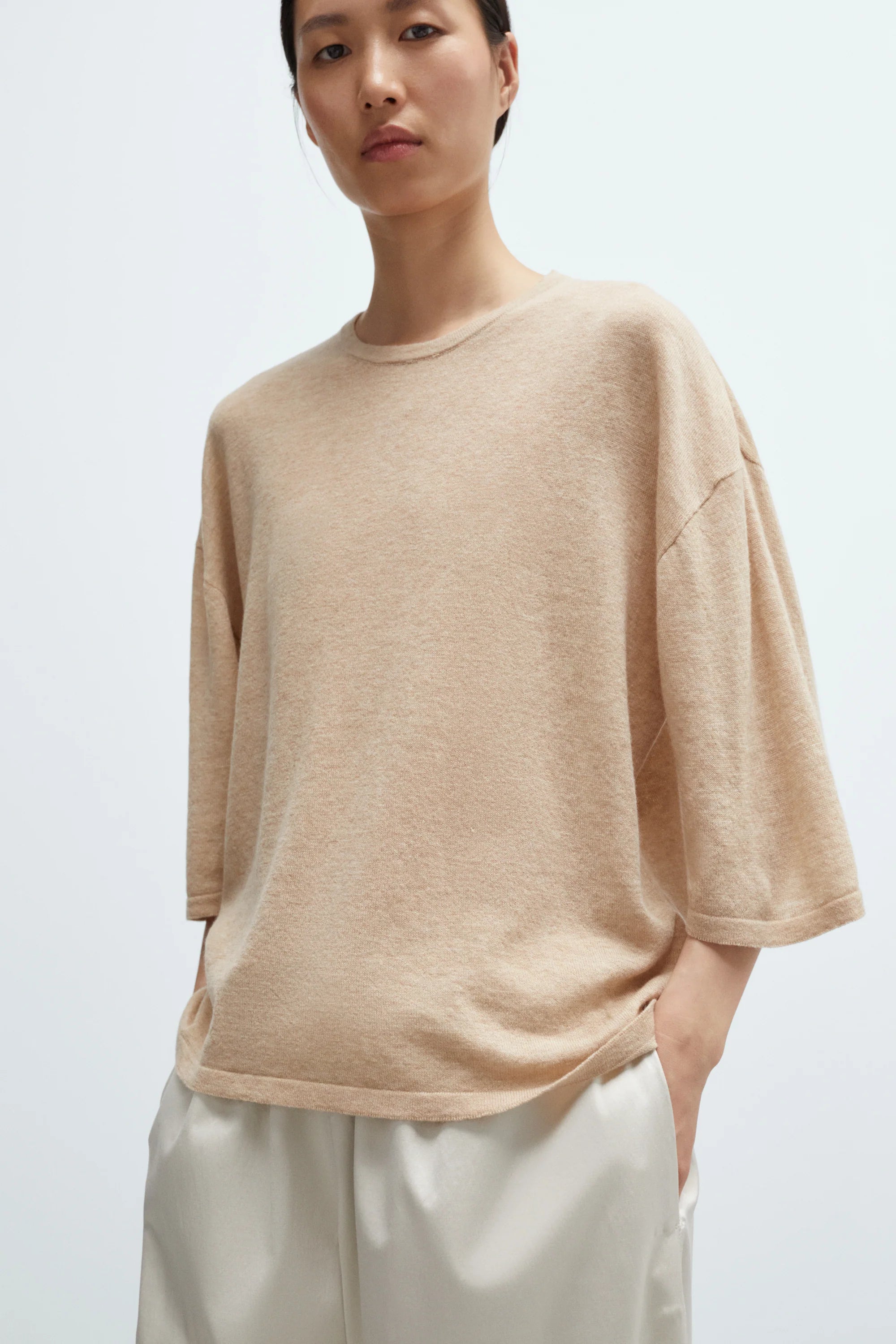 Merino Wool Oversized Shirt, Beige
