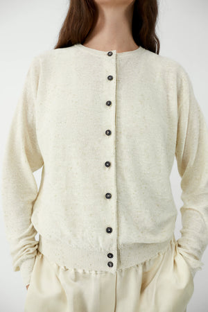Linen & Cotton Flecked Cardigan, Cream