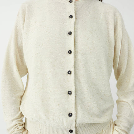 Linen & Cotton Flecked Cardigan, Cream