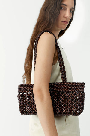 Wooden Beads Bag, Mini Brown