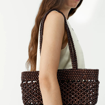 Wooden Beads Bag, Mini Brown