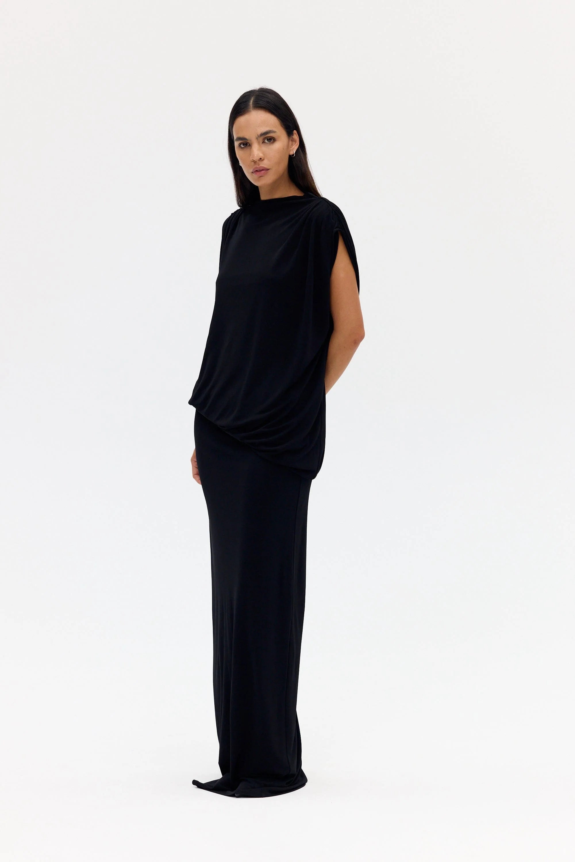Fall Away Floor Length Dress, Onyx Fall Away Floor Length Dress, Onyx