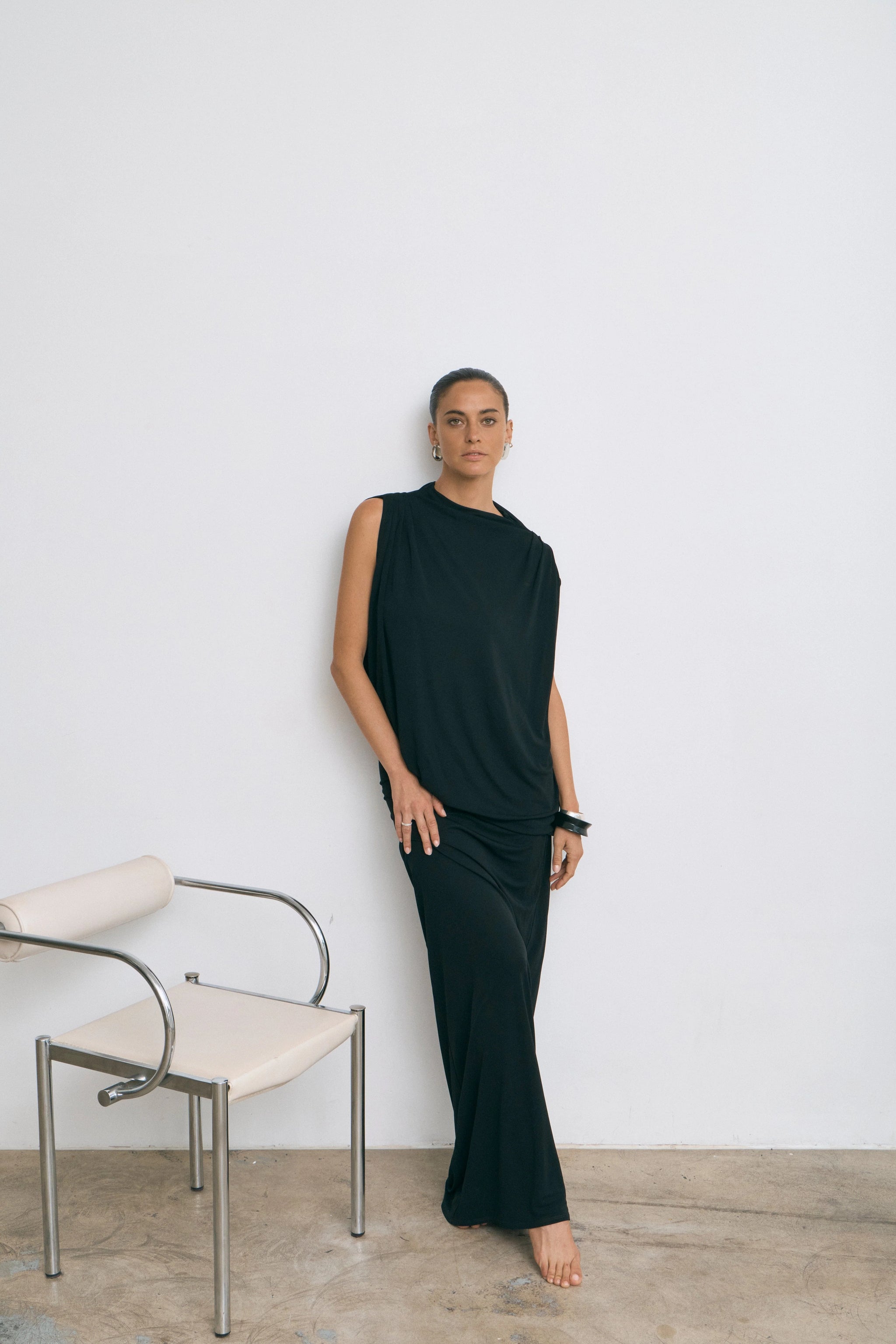 Fall Away Floor Length Dress, Onyx Fall Away Floor Length Dress, Onyx