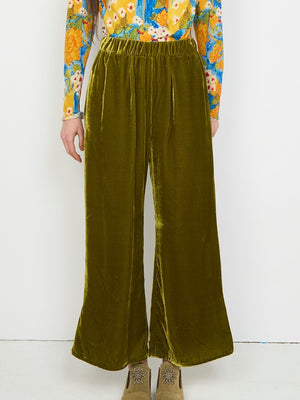 Happy Flared Pants, Olive Silk Velvet