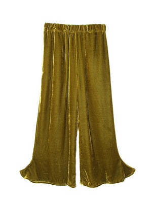 Happy Flared Pants, Olive Silk Velvet