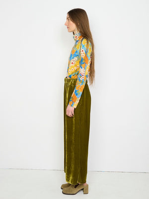 Happy Flared Pants, Olive Silk Velvet