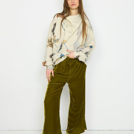 Happy Flared Pants, Olive Silk Velvet