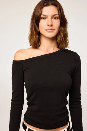 Hudson Asymmetrical Long Sleeve Top, Black