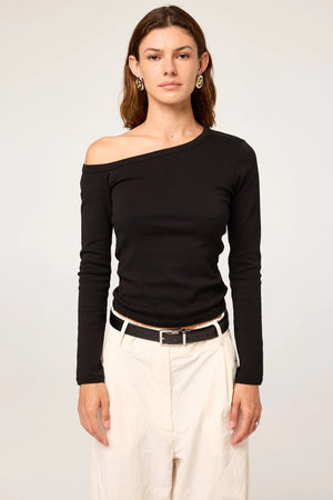 Hudson Asymmetrical Long Sleeve Top, Black