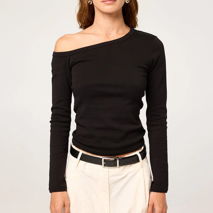 Hudson Asymmetrical Long Sleeve Top, Black