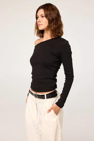 Hudson Asymmetrical Long Sleeve Top, Black