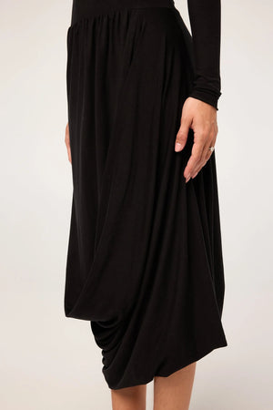 Jan Open Back Draped Long Sleeve Dress, Black