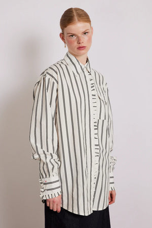 Kylie Ruffle Shirt, White Stripe