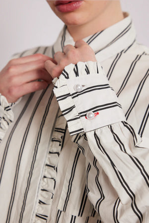 Kylie Ruffle Shirt, White Stripe